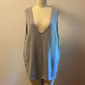 Ready To Wind Down Gray Sleeveless Deep V French Terry Sweatshirt Tank Top